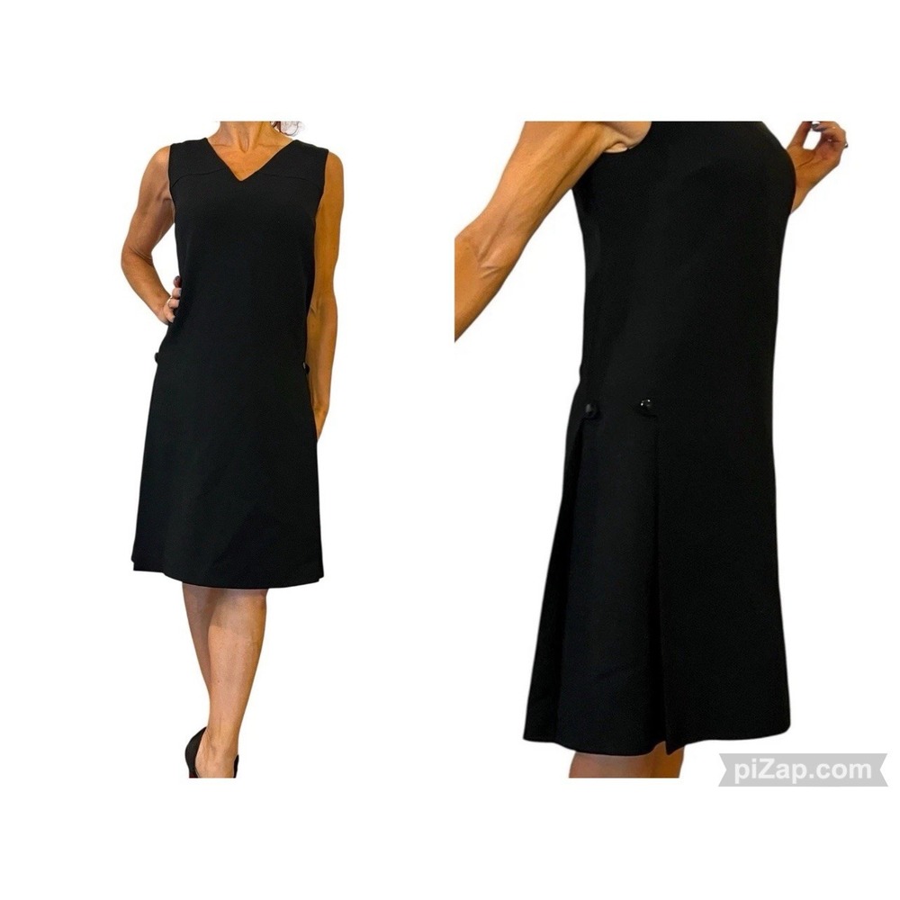 JIL SANDER NAVY Black Dress 38 6 Black  Wool Sleeveless V Neck Shift A Line